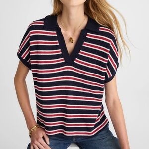 NWT Madewell Relaxed V-Neck Polo Shirt in Stripe